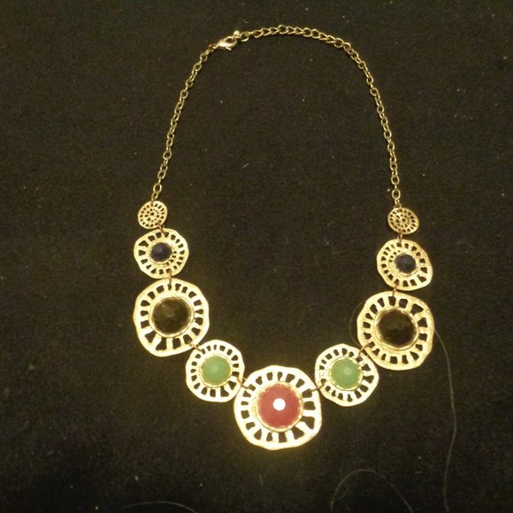 VINTAGE RETRO COLORS DISCS GOLDTONE NECKLACE - Picture 2 of 4